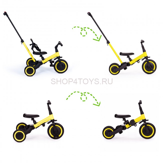 Детский беговел-велосипед 4в1 с родительской ручкой, желтый - TR007-YELLOW Детский беговел-велосипед 4в1 с родительской ручкой, желтый - TR007-YELLOW