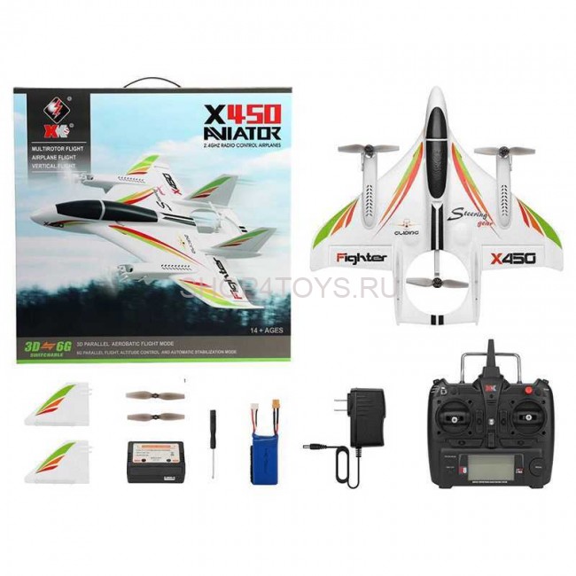 Радиоуправляемый самолет X450 VTOL 3D6G (вертикальный взлёт) 6CH EPO RTF 2.4G - XK-X450 Радиоуправляемый самолет X450 VTOL 3D6G (вертикальный взлёт) 6CH EPO RTF 2.4G - XK-X450