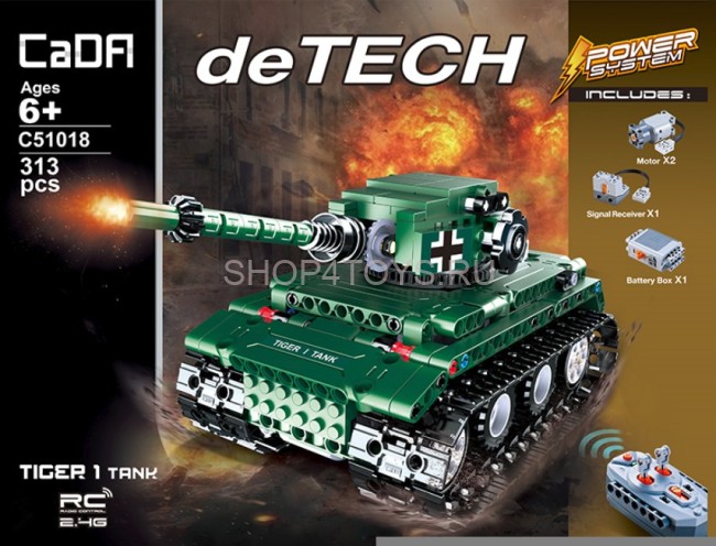 Конструктор Double E Cada Technics, Танк Tiger 1, 313 деталей, пульт управления - C51018W Конструктор Double E Cada Technics, Танк Tiger 1, 313 деталей, пульт управления - C51018W
