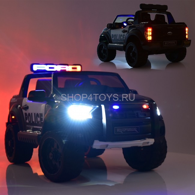 Детский электромобиль Ford Ranger Raptor Police с мигалками - DK-F150RP-BLACK-PAINT Детский электромобиль Ford Ranger Raptor Police с мигалками - DK-F150RP-BLACK-PAINT
