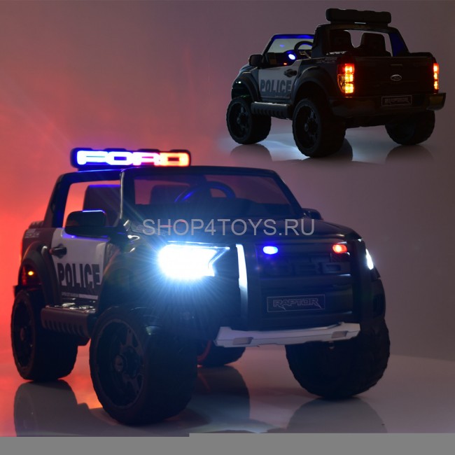 Детский электромобиль Ford Ranger Raptor Police с мигалками - DK-F150RP-BLACK-PAINT Детский электромобиль Ford Ranger Raptor Police с мигалками - DK-F150RP-BLACK-PAINT