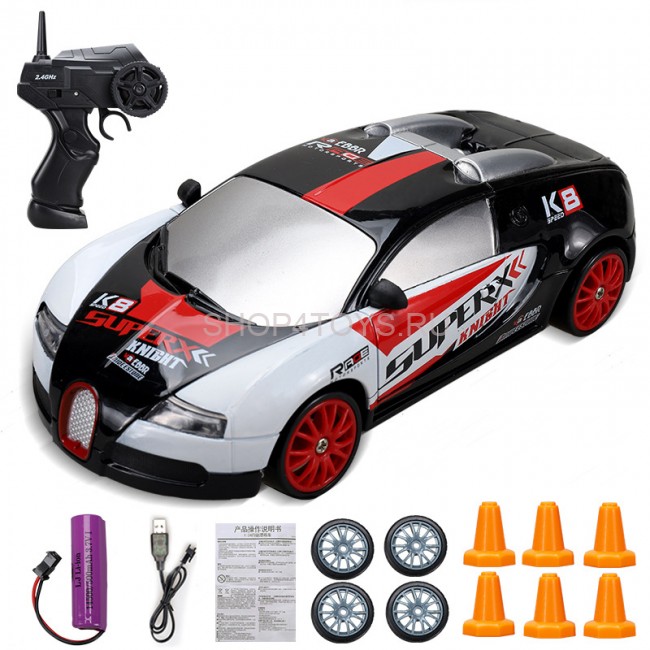 Радиоуправляемая машина для дрифта Bugatti Veyron (19 см, 15 км/ч, сменные колеса, фишки) - SC24A10 Радиоуправляемая машина для дрифта Bugatti Veyron (19 см, 15 км/ч, сменные колеса, фишки) - SC24A10