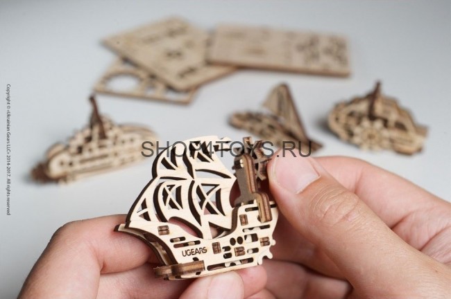 Деревянный 3D пазл Фиджет Ugears "Корабли" - 70035 Деревянный 3D пазл Фиджет Ugears "Корабли" - 70035