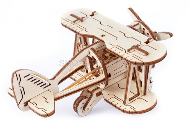 Деревянный механический 3D-пазл Wooden City Самолет Биплан - WR304 Деревянный механический 3D-пазл Wooden City Самолет Биплан - WR304