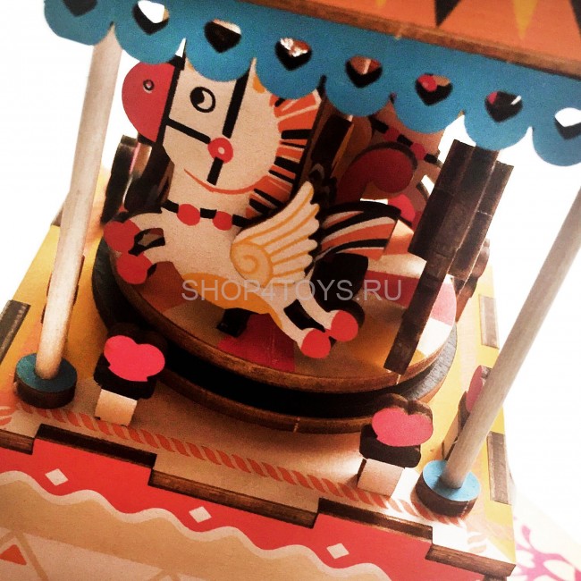 Деревянный 3D конструктор - музыкальная шкатулка Robotime "Merry-go-round" - AM304 Деревянный 3D конструктор - музыкальная шкатулка Robotime "Merry-go-round" - AM304