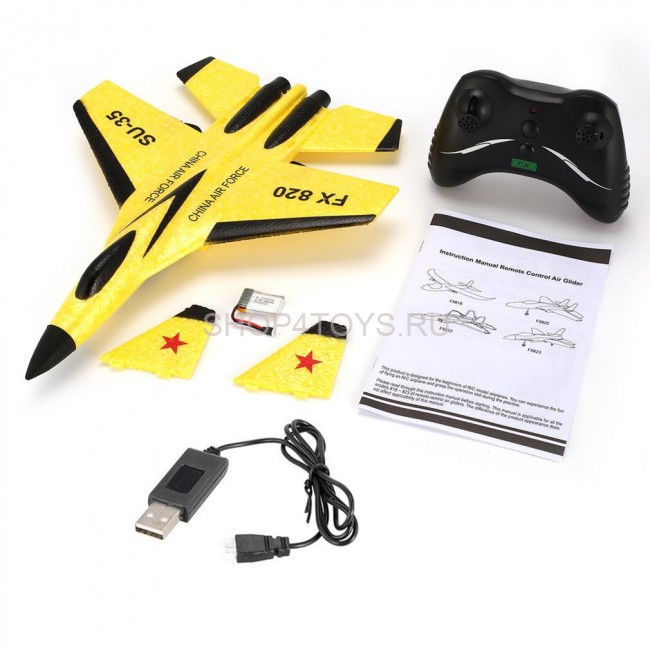 Радиоуправляемый самолет SU-35 для начинающих 2.4G - FX820-YELLOW Радиоуправляемый самолет SU-35 для начинающих 2.4G - FX820-YELLOW