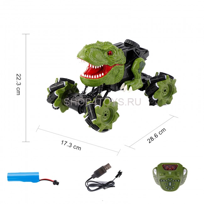 Радиоуправляемая зеленая машина-динозавр T-rex (дрифт колеса, пар) - 11810-GREEN Радиоуправляемая зеленая машина-динозавр T-rex (дрифт колеса, пар) - 11810-GREEN